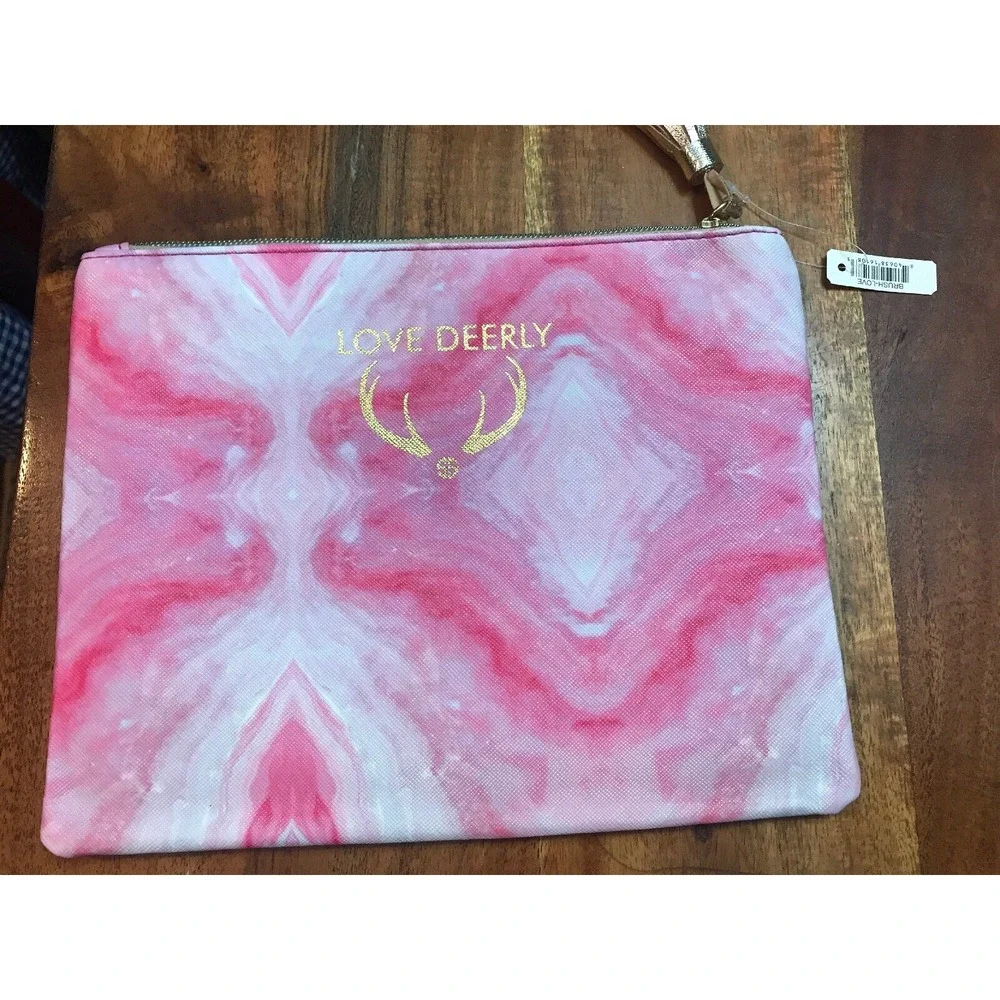 Simply Southern Cosmetic Brush Bag Love Deerly Pink & White NWT